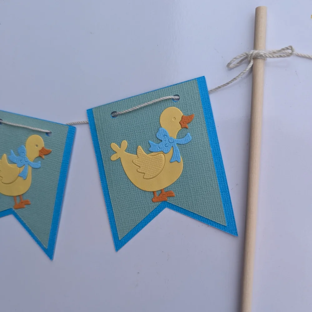 NEW Handmade Yellow Duck Blue Banner Cake Topper